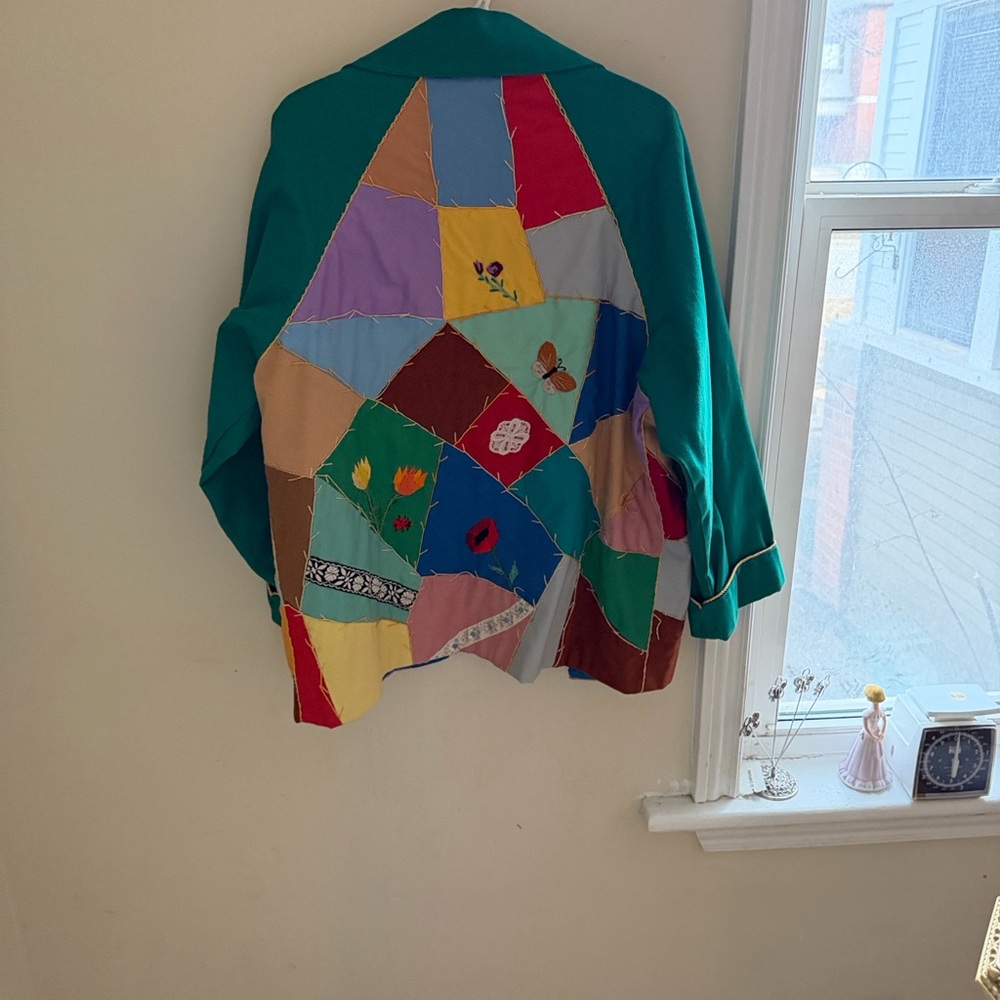 Vintage. One of a kind. Patchwork Green Women's Jacket - Multicolor Accent - Picture 6 of 16